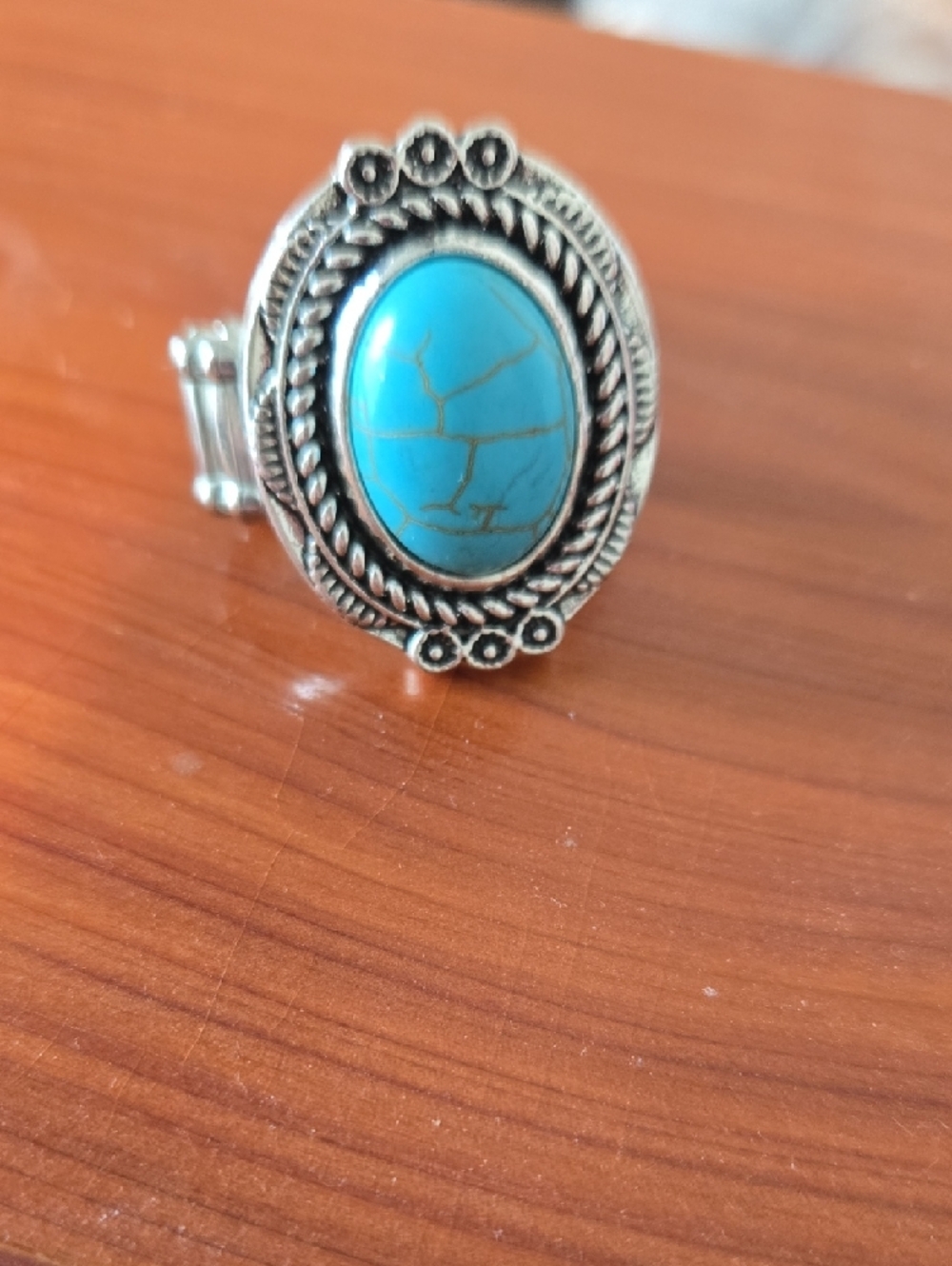 Turquoise Stone Silver-Tone Boho Ring - Women Jewelry - Picture 2 of 3